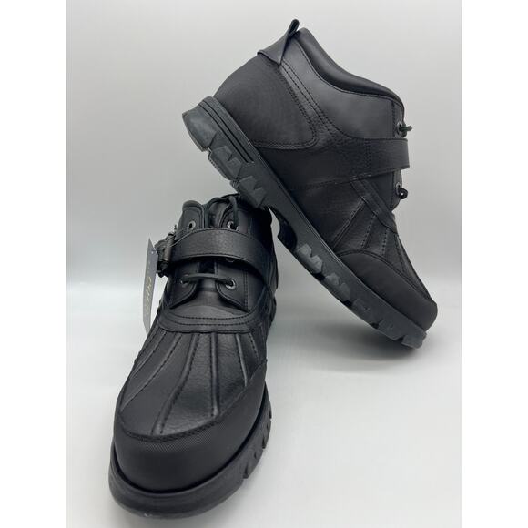 Polo Ralph Lauren Dover III Black Leather Lace Up Buckle Boots Men’s Size 14D - Picture 14 of 16
